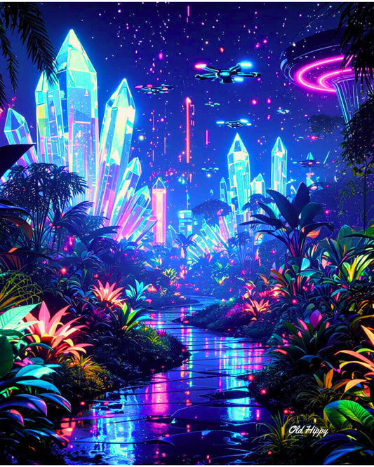 Electric Eden: A Journey Through the Neon Wilds Digital Art by Old Hippy