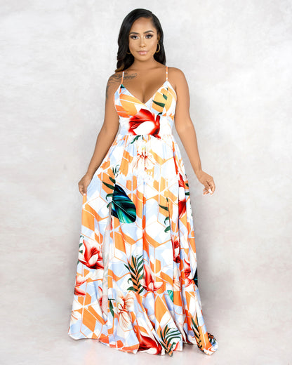Tropical Print Maxi Beach Dress