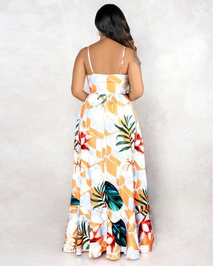 Tropical Print Maxi Beach Dress