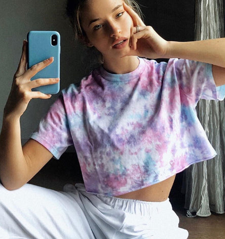 Fashion Ladies Crop Tops Tie Dye