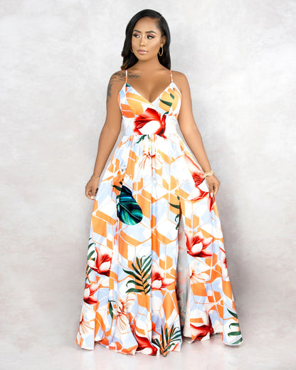 Tropical Print Maxi Beach Dress