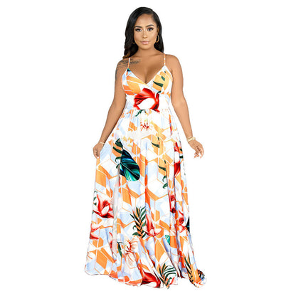 Tropical Print Maxi Beach Dress