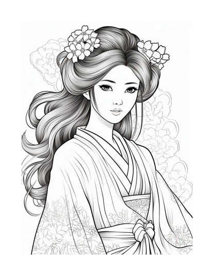 Japanese Geishas Adult Coloring Pages