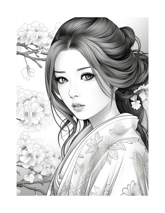 Japanese Geishas Adult Coloring Pages