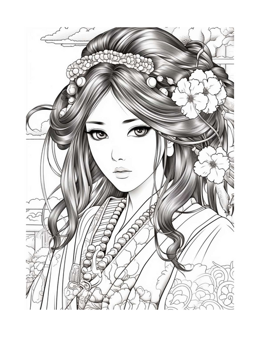 Japanese Geishas Adult Coloring Pages