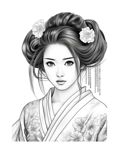 Japanese Geishas Adult Coloring Pages
