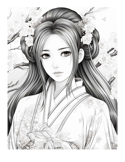 Japanese Geishas Adult Coloring Pages