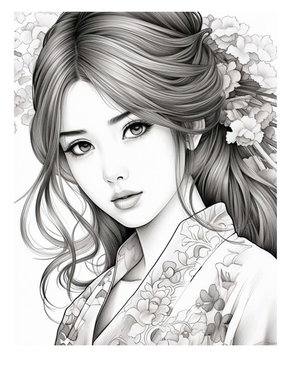 Japanese Geishas Adult Coloring Pages