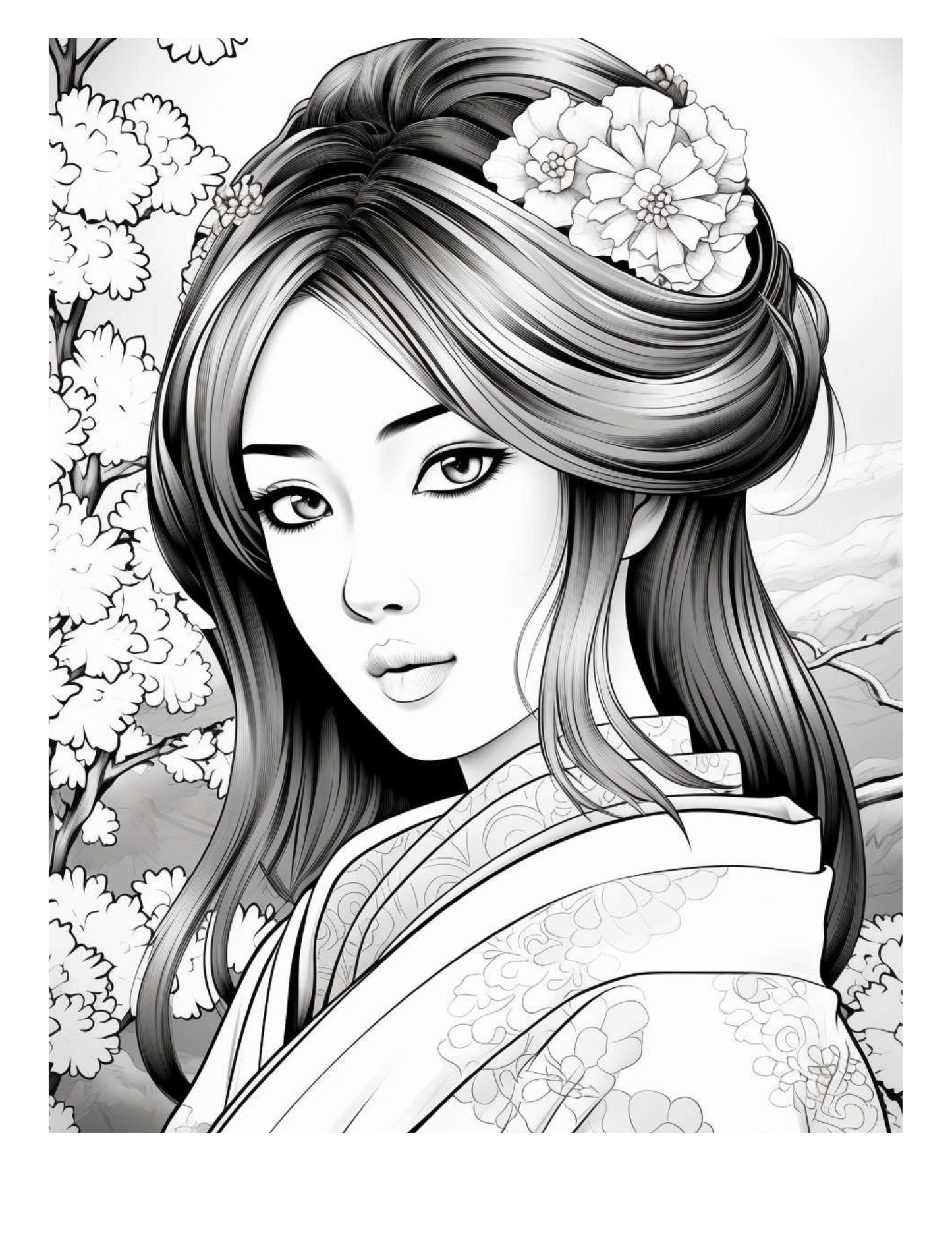 Japanese Geishas Adult Coloring Pages
