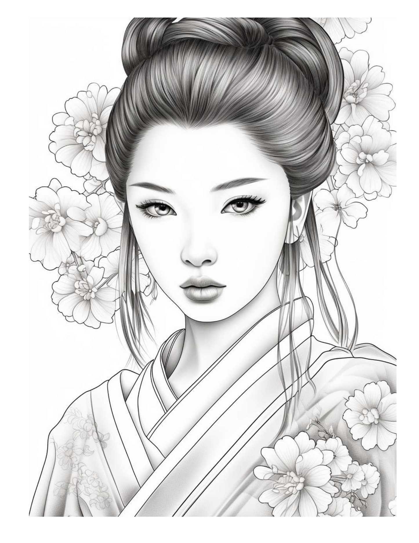 Japanese Geishas Adult Coloring Pages