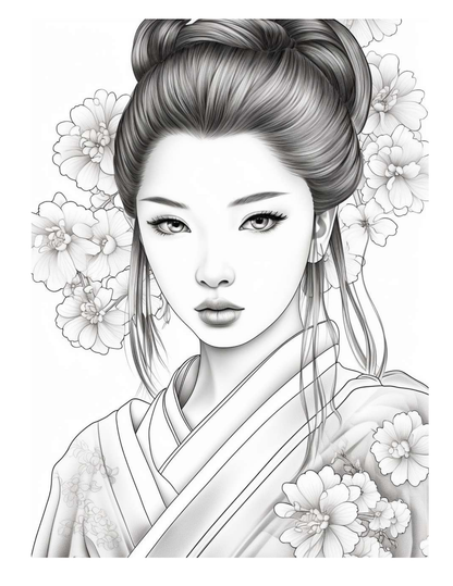 Japanese Geishas Adult Coloring Pages