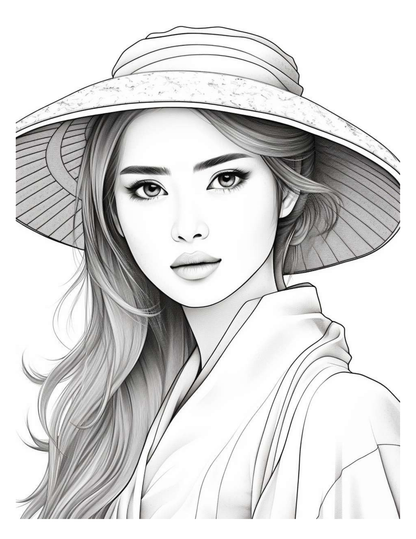 Japanese Geishas Adult Coloring Pages