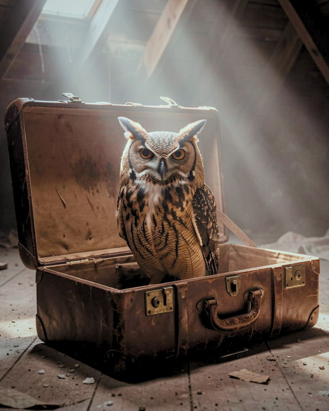 “Keeper of Secrets – Owl Suitcase Collection” by Old Hippy.