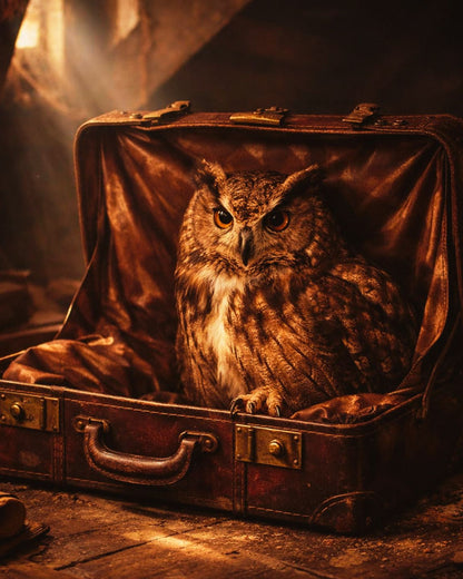 “Keeper of Secrets – Owl Suitcase Collection” by Old Hippy.