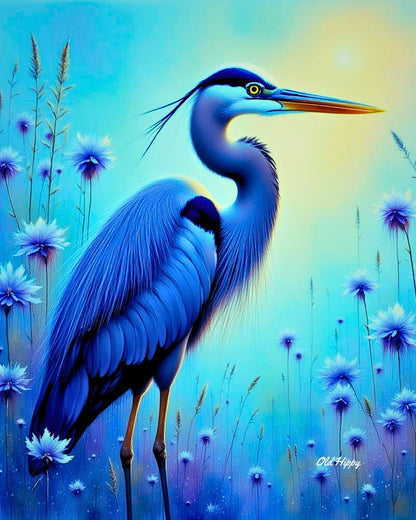 Majestic Blue Herons- 4 Piece AI Digital Art Set by Old Hippy