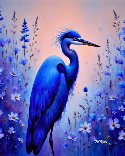 Majestic Blue Herons- 4 Piece AI Digital Art Set by Old Hippy