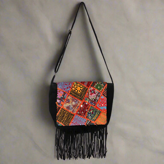 Boho Patchwork Fringe Handbag