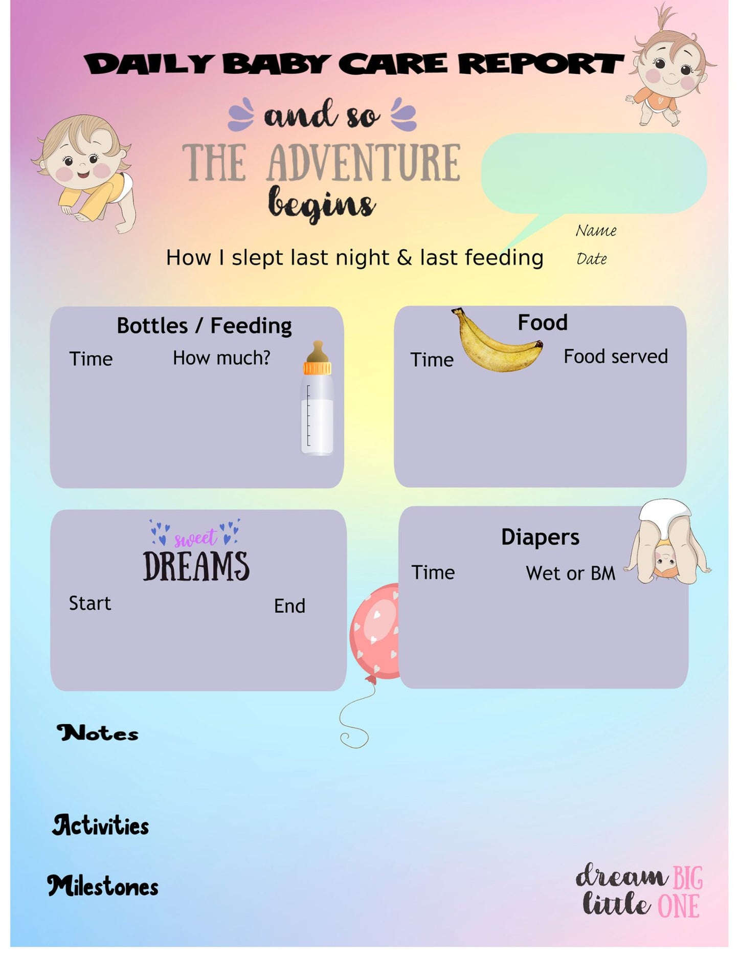 Mom and baby care logbook