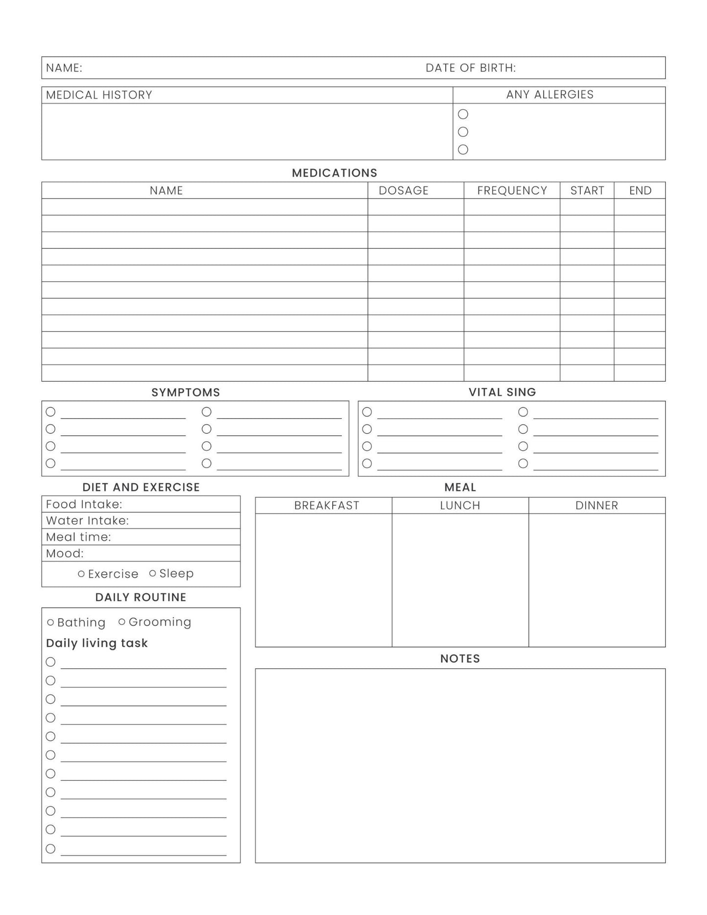 Mom and baby care logbook