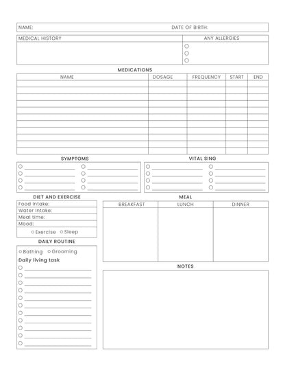 Mom and baby care logbook