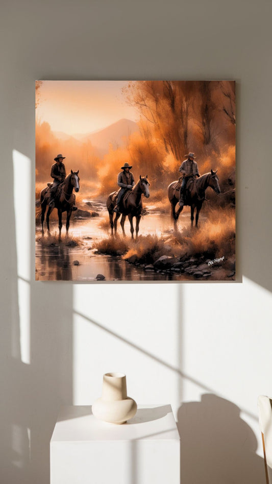 Cowboys Crossing a Stream AI Canvas Art by Old Hippy