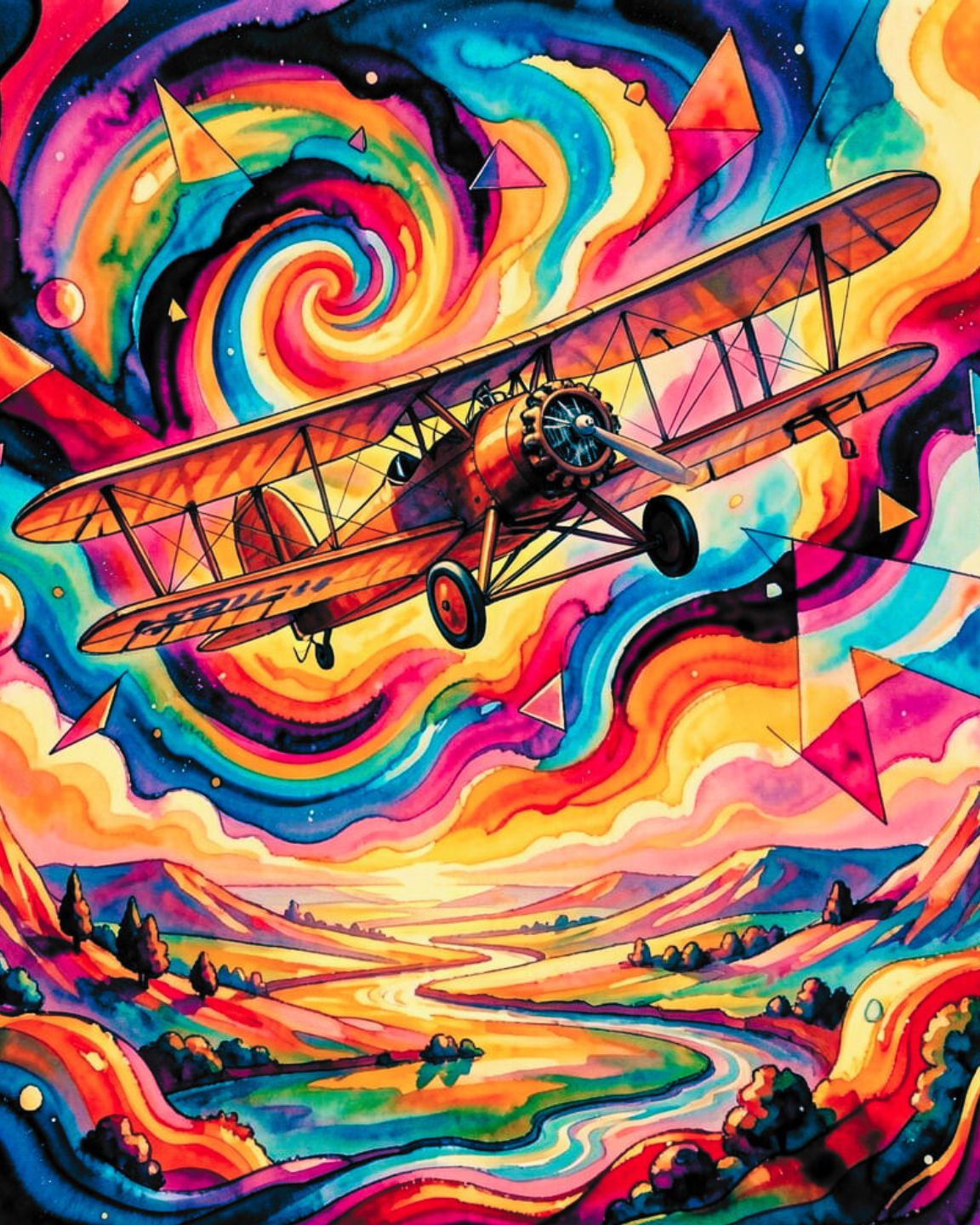 Psychedelic Barnstormer AI Digital Art by Old Hippy
