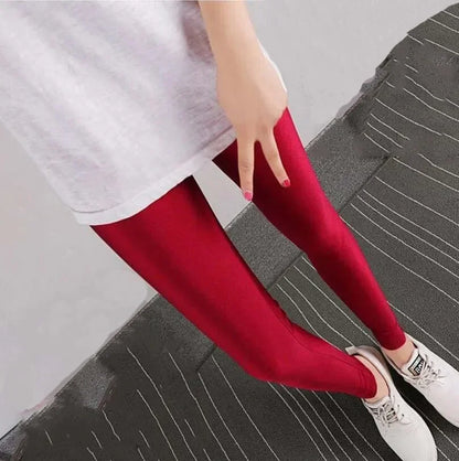 Spring Autumn Solid Candy Neon Leggings for Women High Stretch