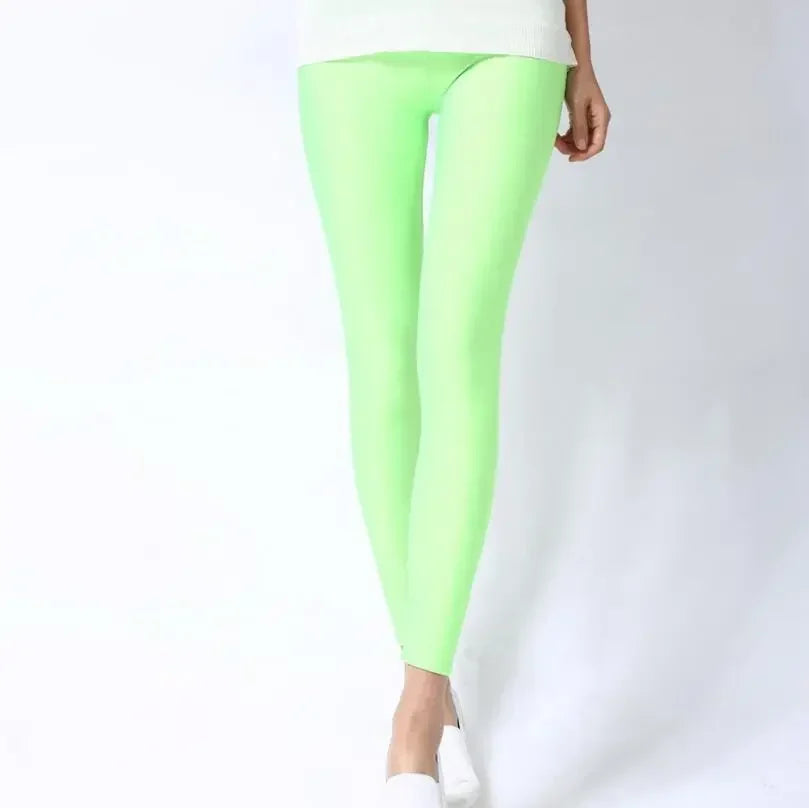 Spring Autumn Solid Candy Neon Leggings for Women High Stretch