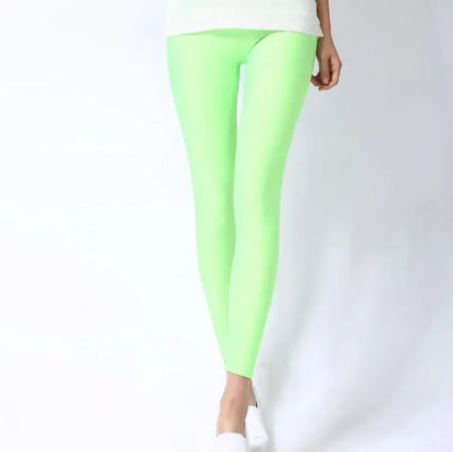 Spring Autumn Solid Candy Neon Leggings for Women High Stretch