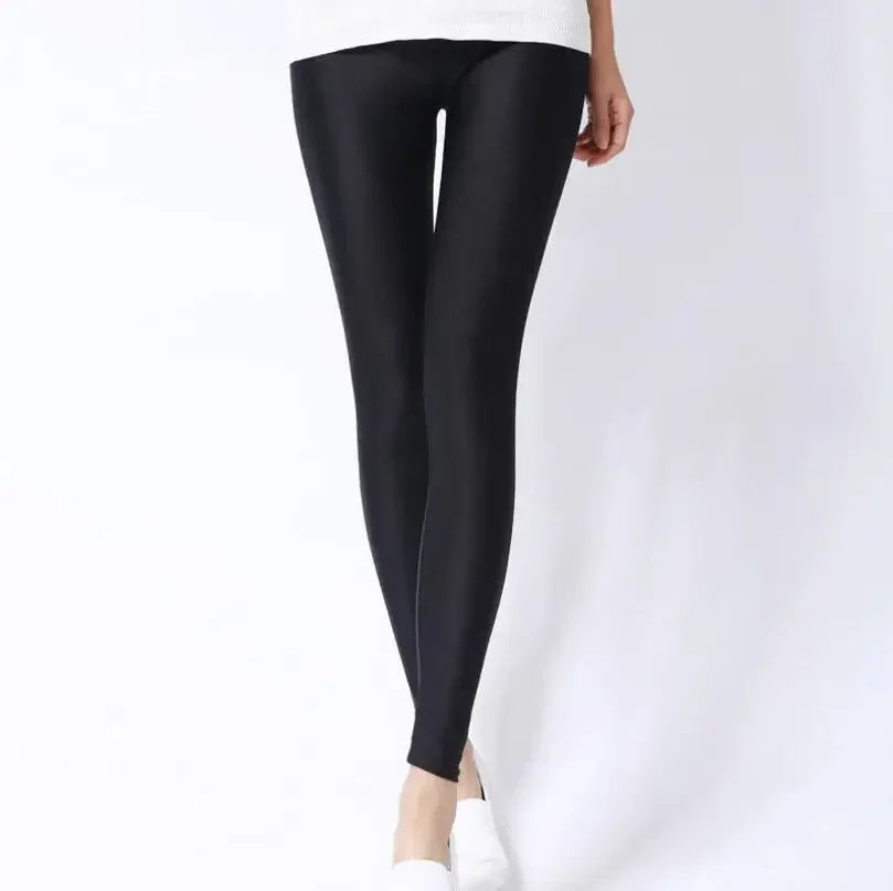 Spring Autumn Solid Candy Neon Leggings for Women High Stretch