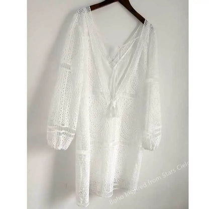 BOHO INSPIRED Lace Tunic Dress Women V-Neck Tassle Bikini Coverup