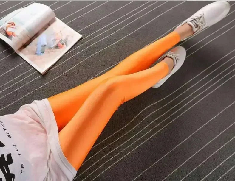 Spring Autumn Solid Candy Neon Leggings for Women High Stretch
