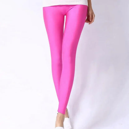 Spring Autumn Solid Candy Neon Leggings for Women High Stretch