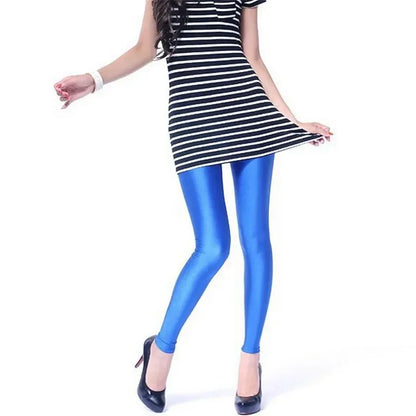 Spring Autumn Solid Candy Neon Leggings for Women High Stretch