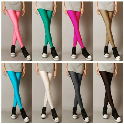 Spring Autumn Solid Candy Neon Leggings for Women High Stretch