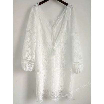 BOHO INSPIRED Lace Tunic Dress Women V-Neck Tassle Bikini Coverup
