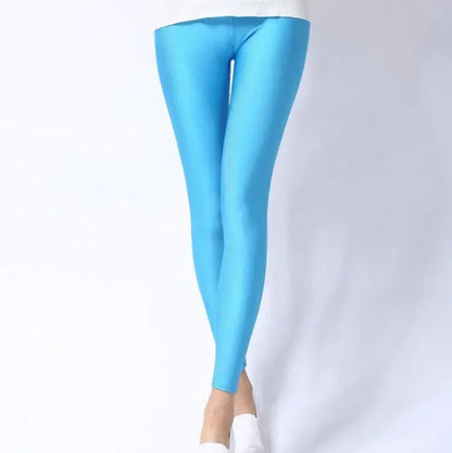 Spring Autumn Solid Candy Neon Leggings for Women High Stretch