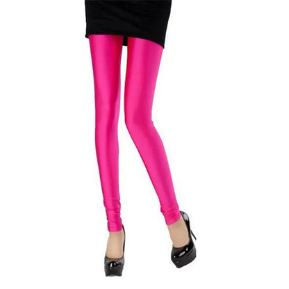 Spring Autumn Solid Candy Neon Leggings for Women High Stretch