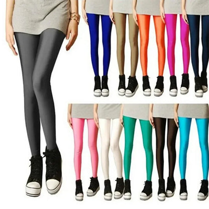 Spring Autumn Solid Candy Neon Leggings for Women High Stretch