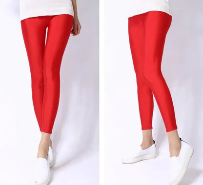 Spring Autumn Solid Candy Neon Leggings for Women High Stretch