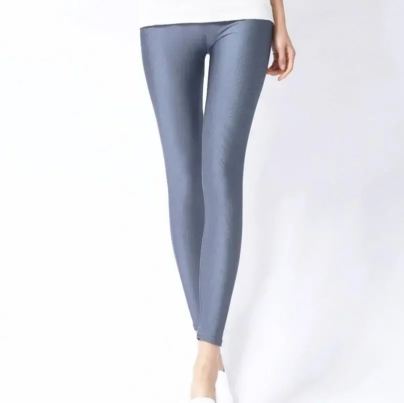 Spring Autumn Solid Candy Neon Leggings for Women High Stretch