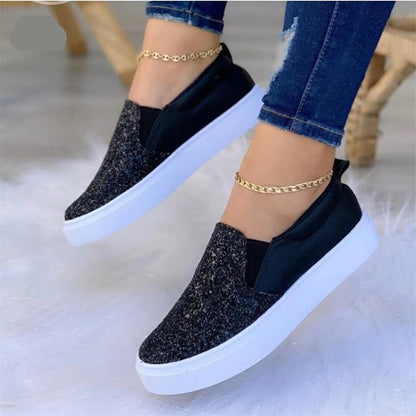 Moccasins Glitter Flat Female Loafers Shoes Black/Rose Gold/Black/Gold