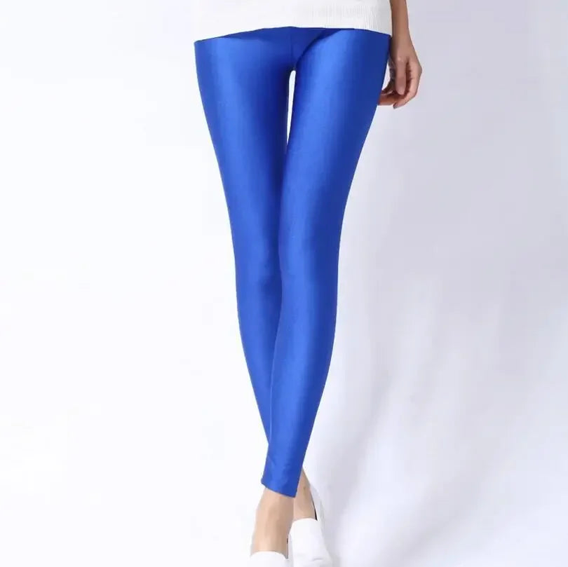 Spring Autumn Solid Candy Neon Leggings for Women High Stretch
