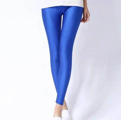 Spring Autumn Solid Candy Neon Leggings for Women High Stretch