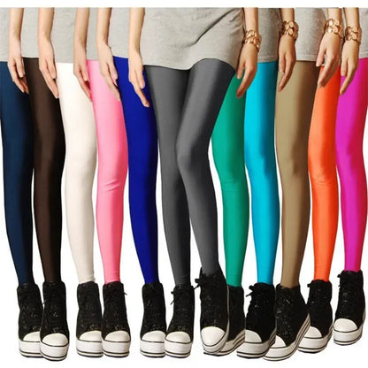 Spring Autumn Solid Candy Neon Leggings for Women High Stretch