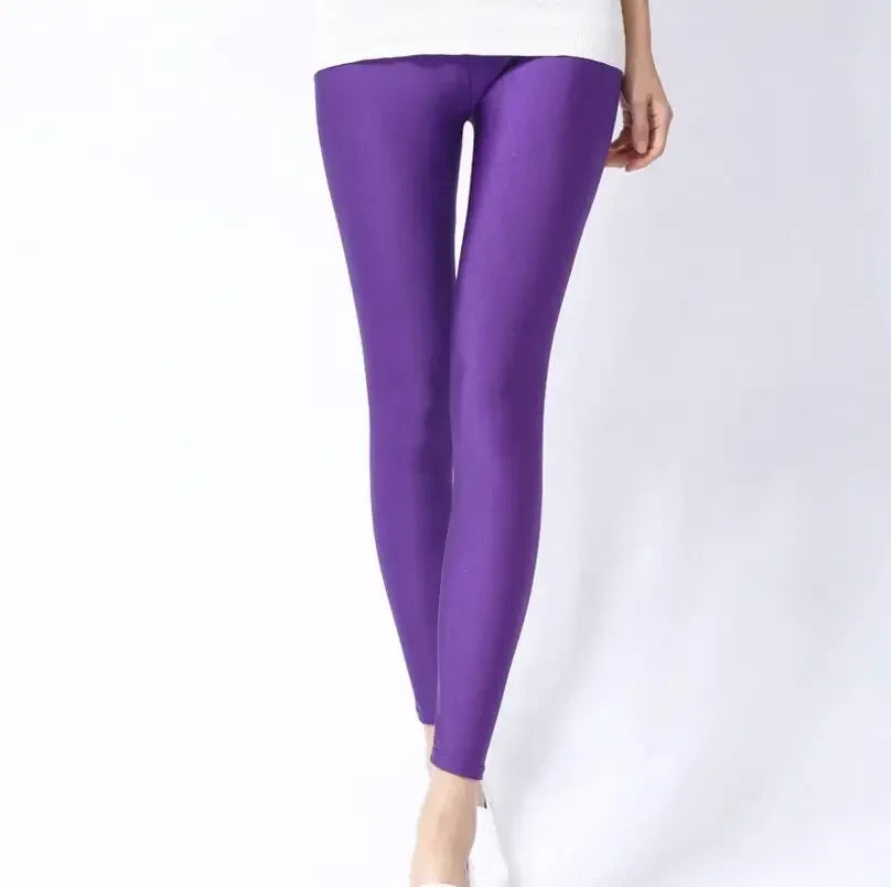 Spring Autumn Solid Candy Neon Leggings for Women High Stretch
