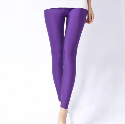Spring Autumn Solid Candy Neon Leggings for Women High Stretch