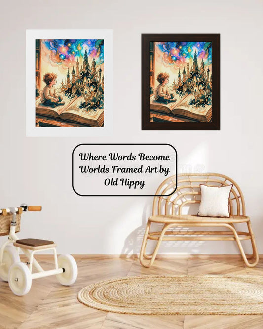 Where Words Become Worlds Wood Framed Art Print