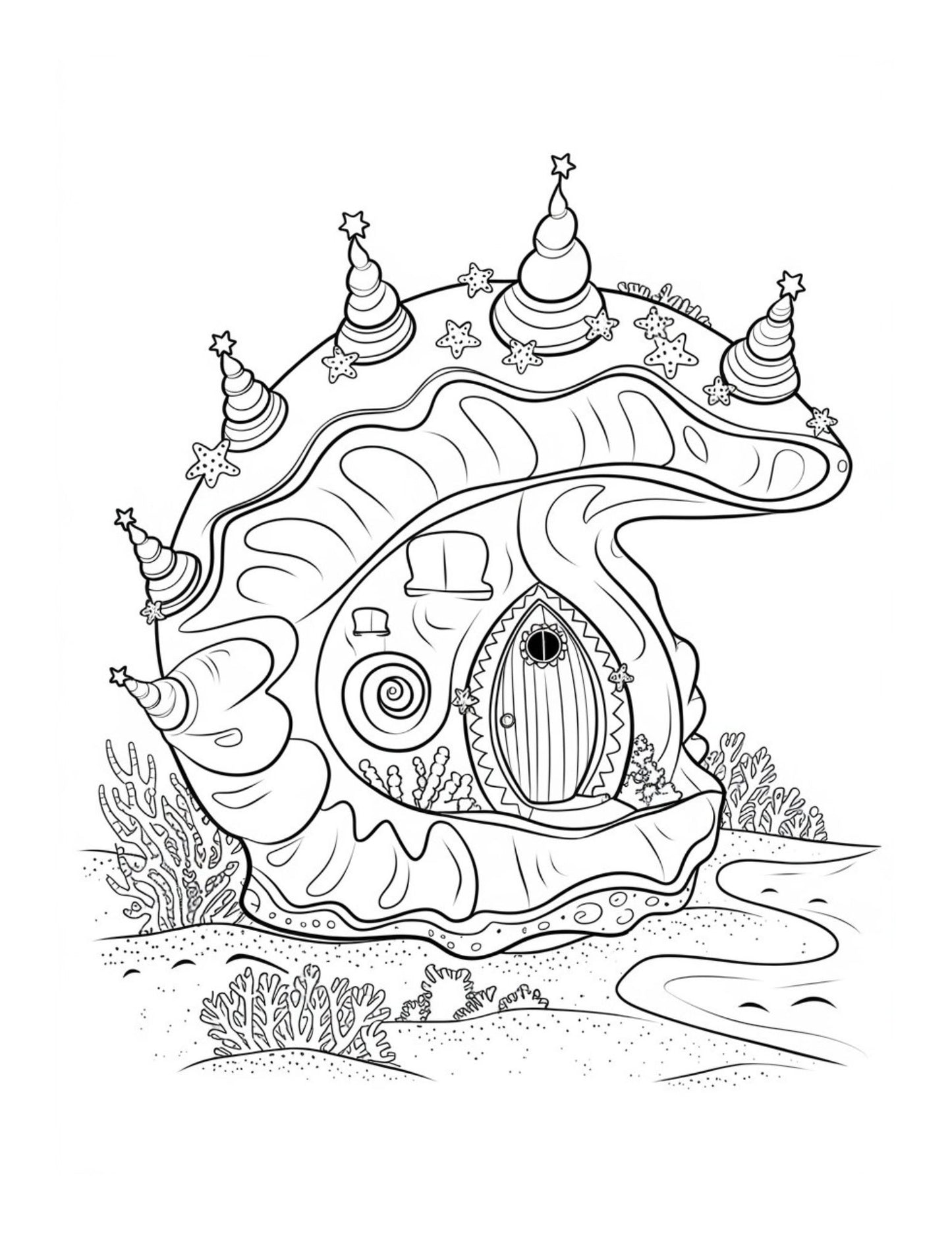 "Whimsical Worlds: Fantasy Creatures, Fairy Homes & Magical Journeys" Coloring Pages