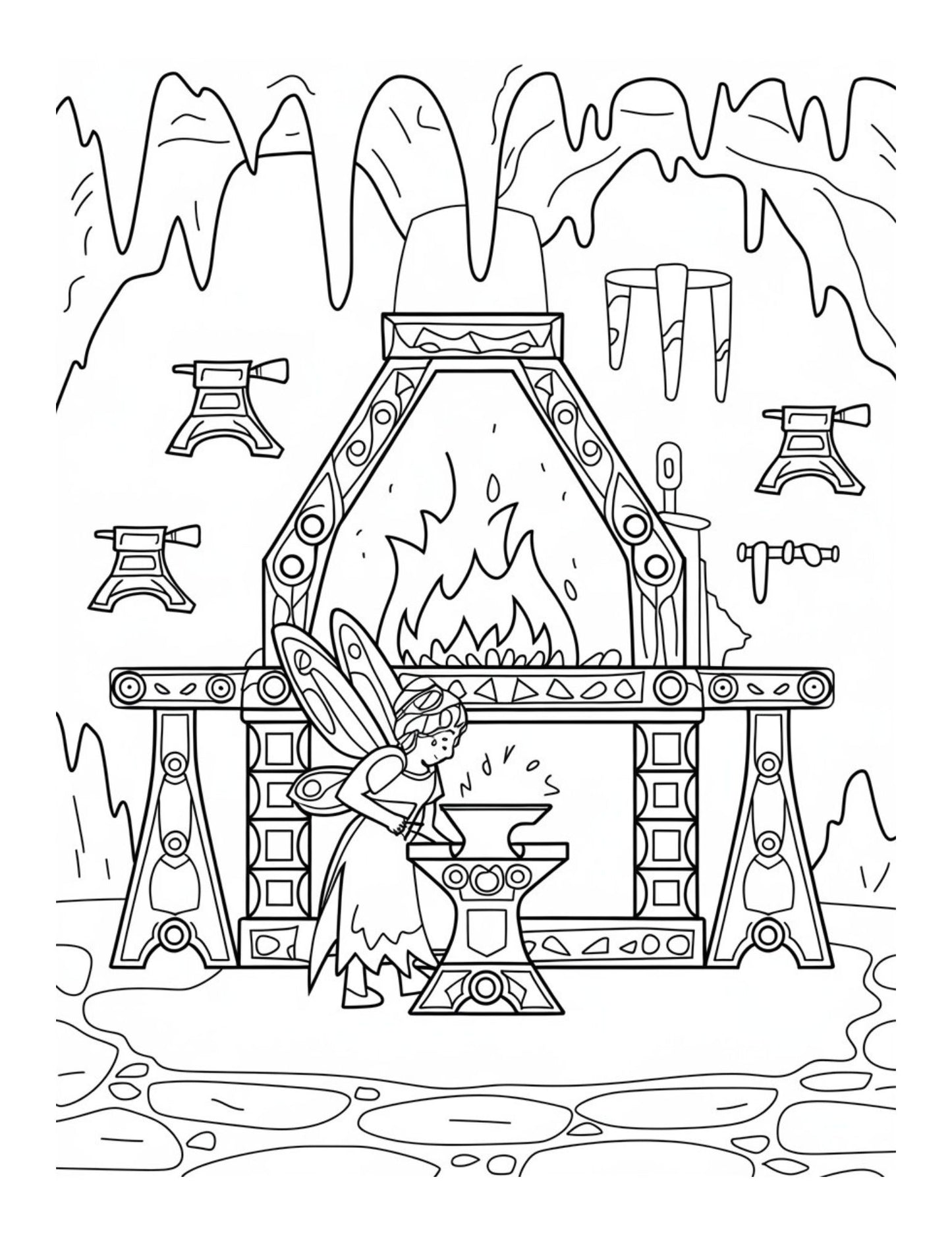 "Whimsical Worlds: Fantasy Creatures, Fairy Homes & Magical Journeys" Coloring Pages